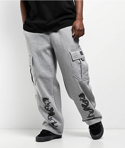Ninth Hall Airbrushed Dragon Grey Baggy Cargo Sweatpants | Zumiez