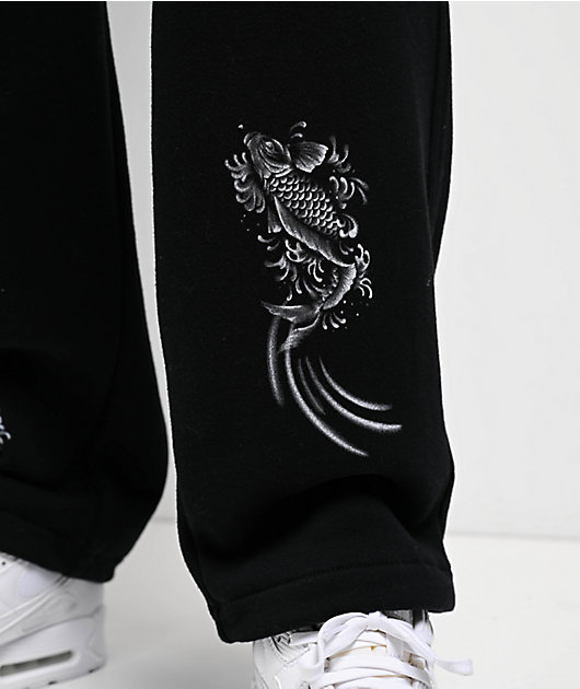 Ninth Hall Airbrushed Koi Black Loose Fit Cargo Sweatpants
