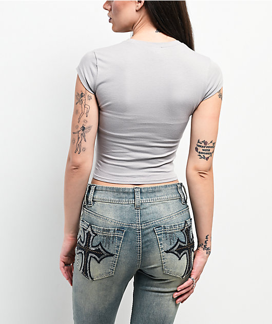 Ninth Hall Alina Cross Grey Crop T-Shirt