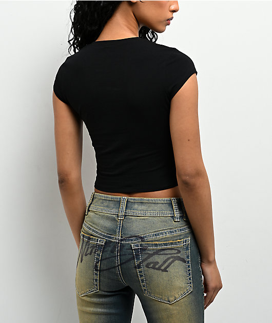 Ninth Hall Alina Studs Cross Black Crop T-Shirt
