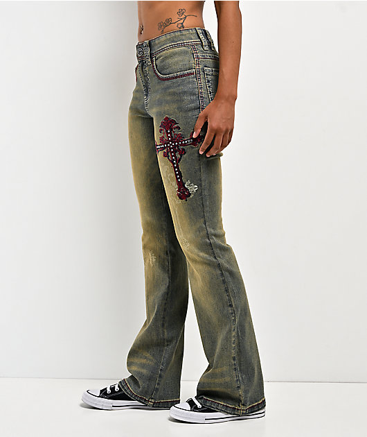 Ninth Hall Alyssia Burn Light Vintage Blue Wash Bootcut Jeans