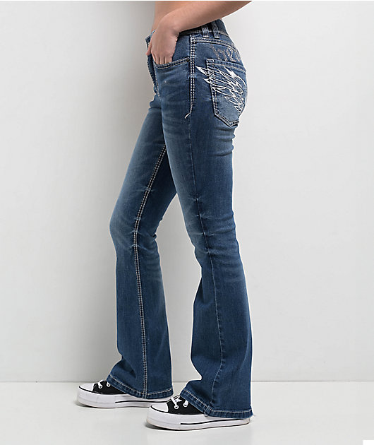 Ninth Hall Alyssia Chain Blue Wash Flare Jeans | Zumiez