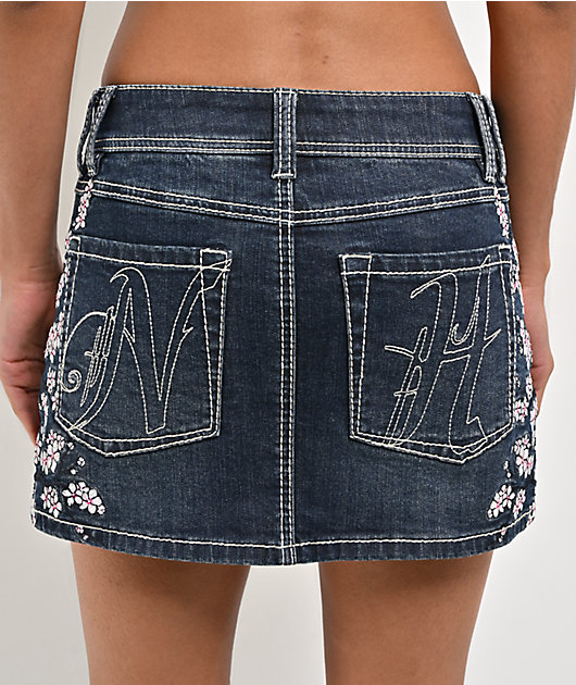 Ninth Hall Alyssia Cherry Blossom Blue Wash Mini Skirt