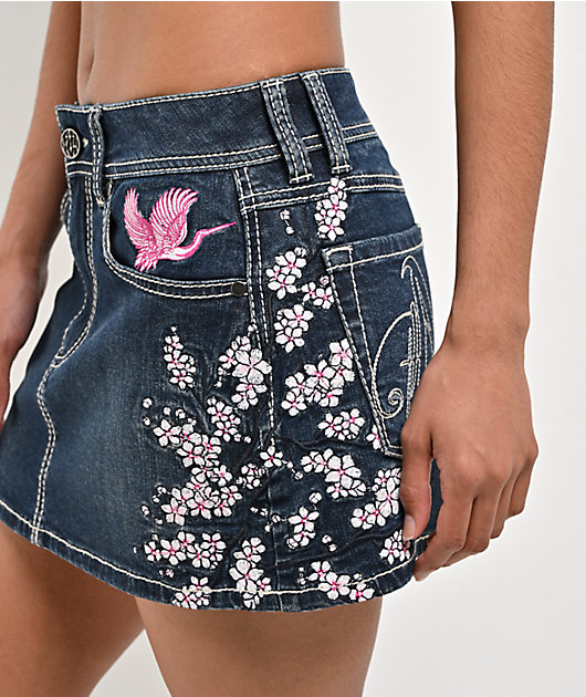 Ninth Hall Alyssia Cherry Blossom Blue Wash Mini Skirt