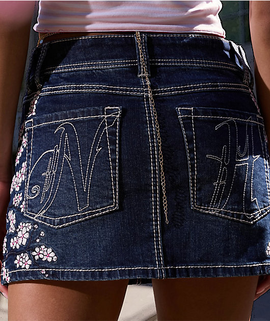 Ninth Hall Alyssia Cherry Blossom Blue Wash Mini Skirt