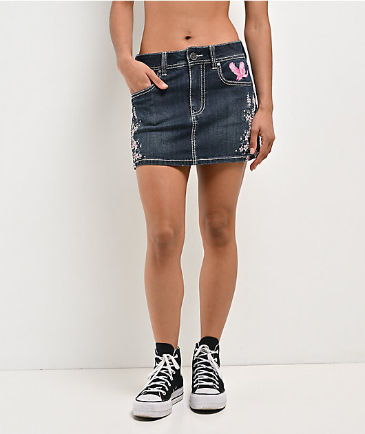 Ninth Hall Alyssia Cherry Blossom Blue Wash Mini Skirt