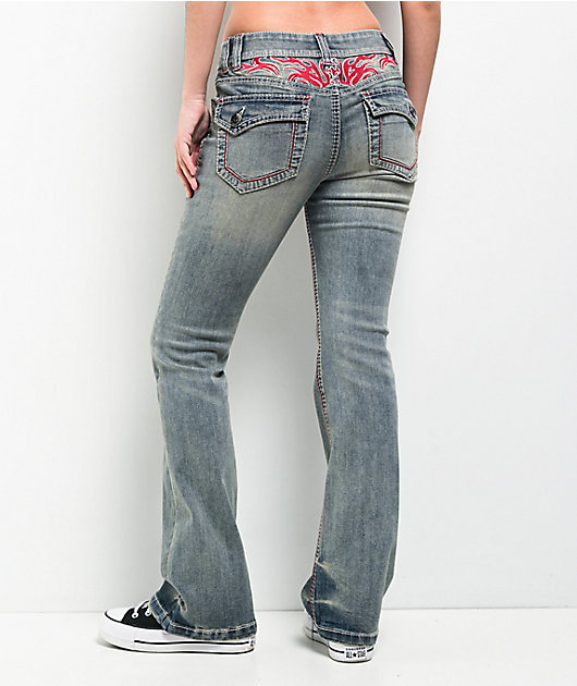 Ninth Hall Alyssia Contrast Blue Wash Mid Rise Flare Jeans | Zumiez