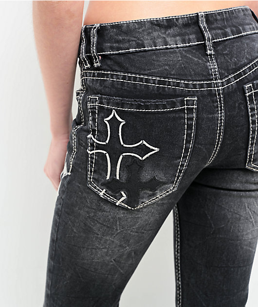 Ninth Hall Alyssia Cross Scratch Wash Mid Rise Flare Jeans