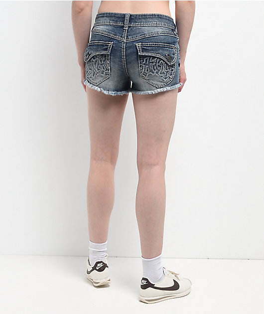 Ninth Hall Alyssia Crosses Blue Wash Denim Shorts | Zumiez