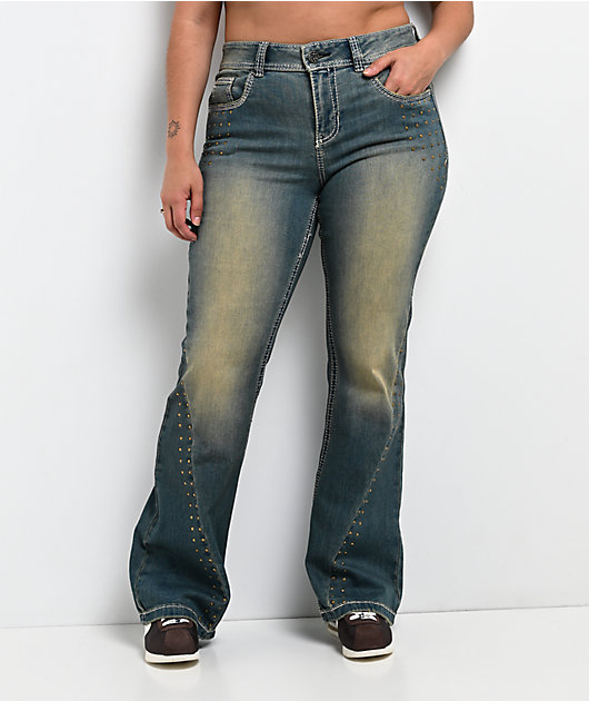 Ninth Hall Alyssia Nailheads Blue Wash Bootcut Jeans