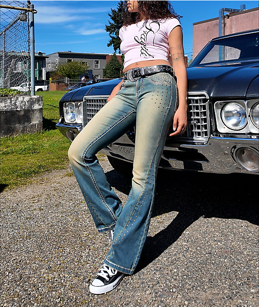 Ninth Hall Alyssia Nailheads Blue Wash Bootcut Jeans video