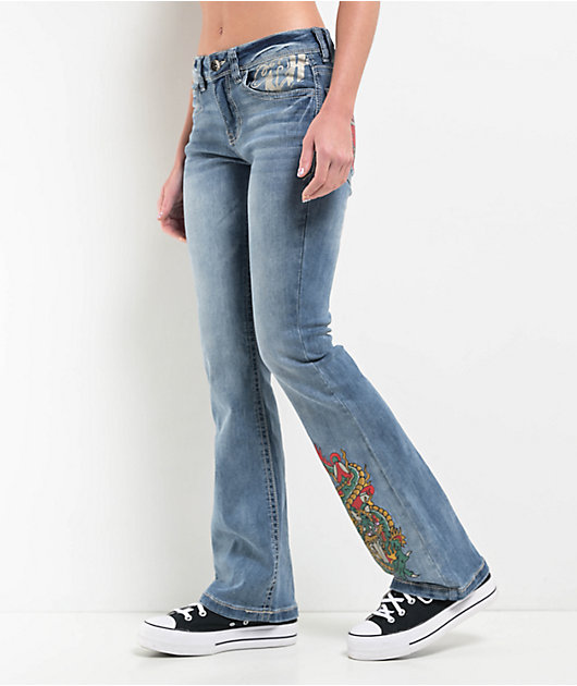 Ninth Hall Alyssia Printed Selfie Mid Rise Bootcut Jeans | Zumiez