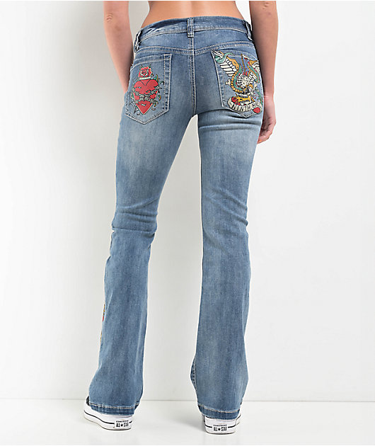 Ninth Hall Alyssia Printed Selfie Mid Rise Bootcut Jeans | Zumiez