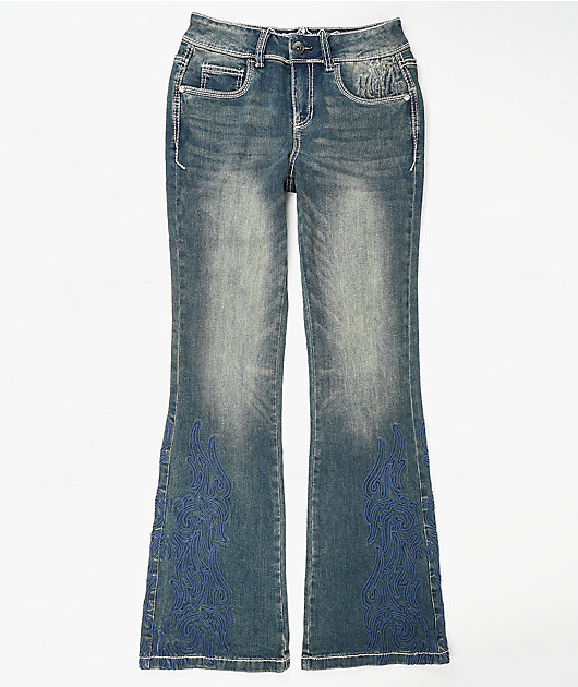 Ninth Hall Alyssia Rhinestone Scorn Blue Wash Bootcut Jeans