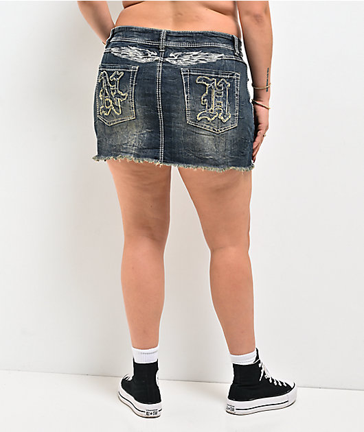 Ninth Hall Alyssia Spears Dark Blue Wash Cutoff Mini Skirt | Zumiez