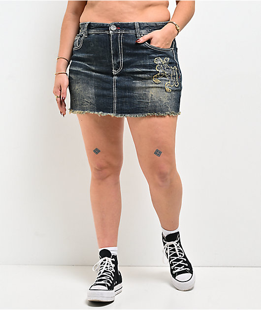 Ninth Hall Alyssia Spears Dark Blue Wash Cutoff Mini Skirt | Zumiez