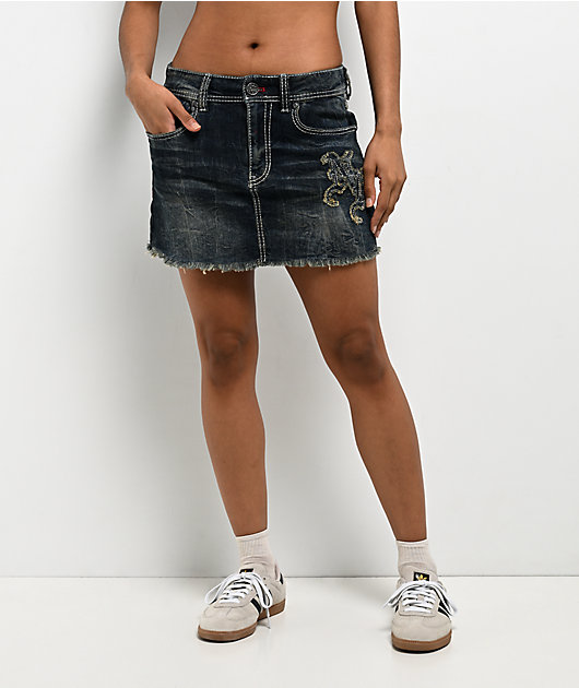 Ninth Hall Alyssia Spears Dark Blue Wash Cutoff Mini Skirt | Zumiez