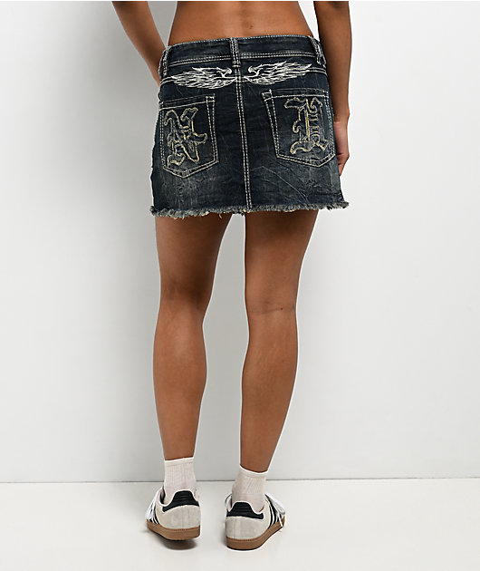 Ninth Hall Alyssia Spears Dark Blue Wash Cutoff Mini Skirt | Zumiez