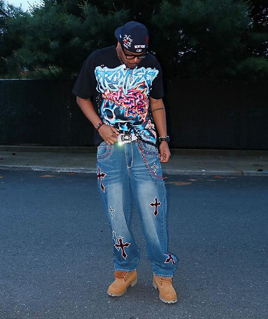 Ninth Hall Ambush Crosses Baked Medium Blue Wash Loose Fit Jeans