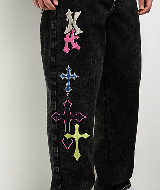Ninth Hall Ambush Crosses Black Wash Loose Fit Jeans