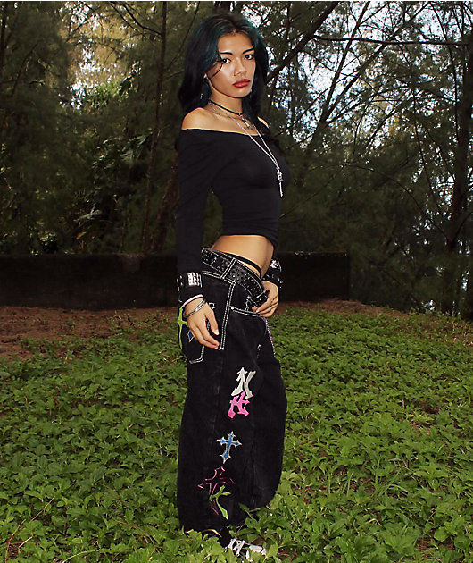 Ninth Hall Ambush Crosses Black Wash Loose Fit Jeans | Zumiez