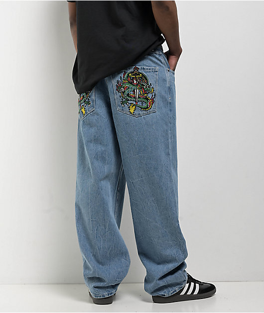 Ninth Hall Ambush Dragon Blue Wash Loose Fit Jeans | Zumiez