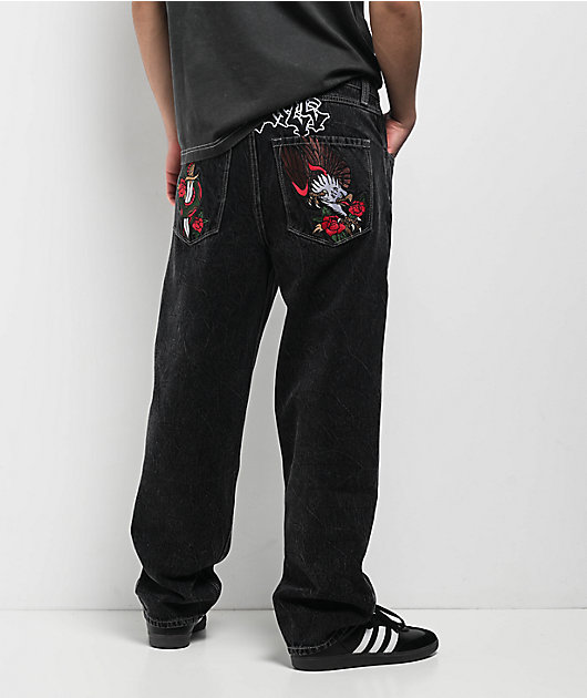 Ninth Hall Ambush Embroidered Black Wash Jeans