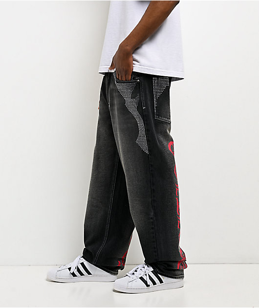 Ninth Hall Ambush Locked Rhinestone Black Wash Jeans | Zumiez