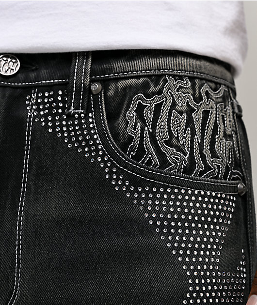 Ninth Hall Ambush Locked Rhinestone Black Wash Jeans