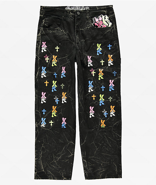 Ninth Hall Ambush Painter Graff Crosses Black Wash Loose Fit