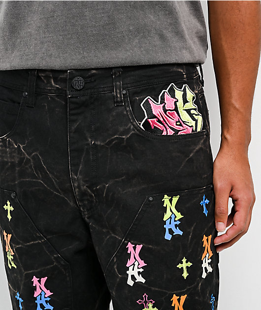 Ninth Hall Ambush Painter Graff Crosses Black Wash Loose Fit