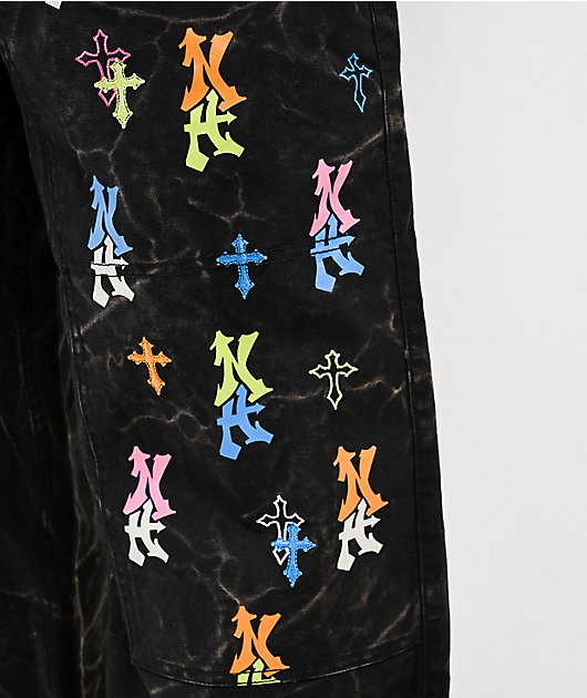 Ninth Hall Ambush Painter Graff Crosses Black Wash Loose Fit