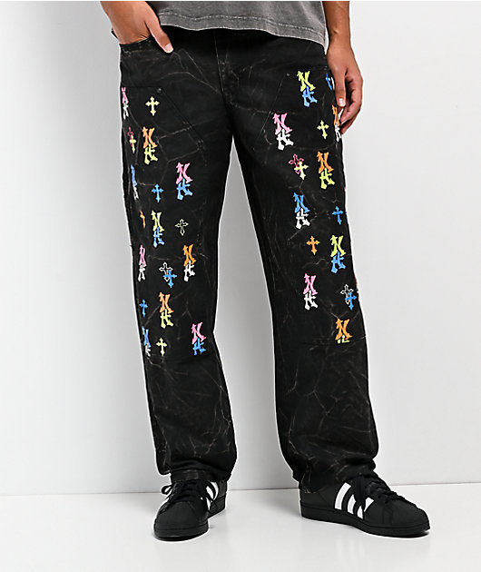 Ninth Hall Ambush Painter Graff Crosses Black Wash Loose Fit