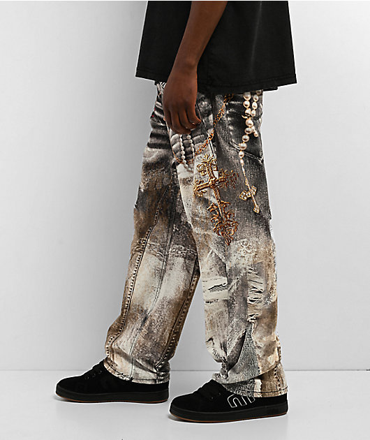 Ninth Hall Ambush Pearls & Crosses Loose Fit Jeans | Zumiez