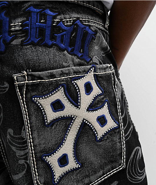 Ninth Hall Ambush Royal Cross Black Wash Loose Fit Jeans | Zumiez