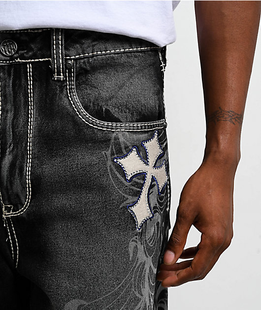 Ninth Hall Ambush Royal Cross Black Wash Loose Fit Jeans | Zumiez