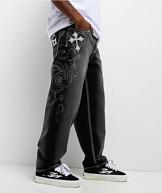 Ninth Hall Ambush Royal Cross Black Wash Loose Fit Jeans | Zumiez