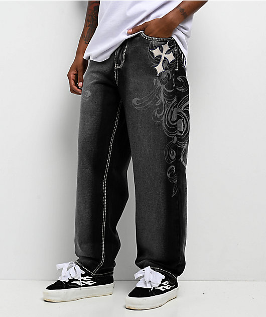 Ninth Hall Ambush Royal Cross Black Wash Loose Fit Jeans | Zumiez