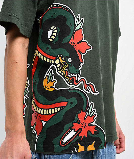 Ninth Hall Ambush Snake Floral Green T-Shirt | Zumiez