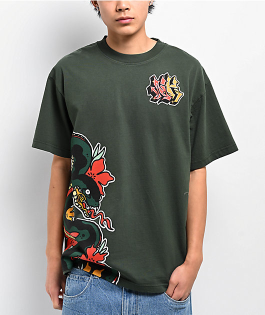 Ninth Hall Ambush Snake Floral Green T-Shirt | Zumiez