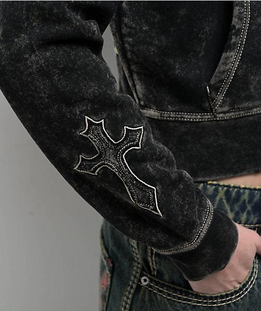 Ninth Hall Andover Cross Black Wash Zip Hoodie 