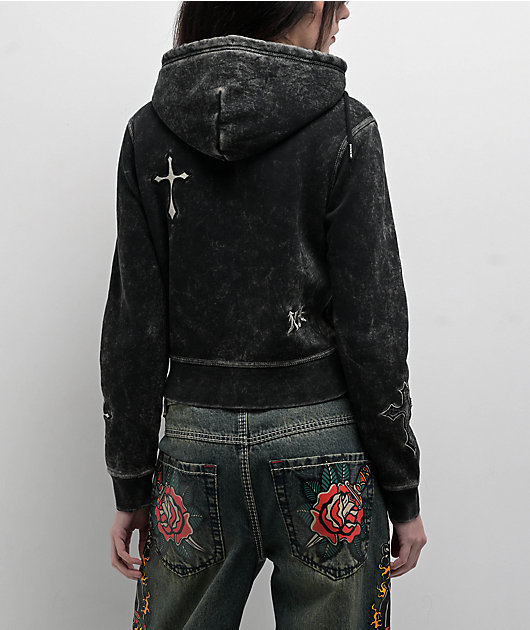 Ninth Hall Andover Cross Black Wash Zip Hoodie 