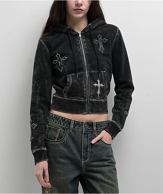 Ninth Hall Andover Cross Black Wash Zip Hoodie | Zumiez