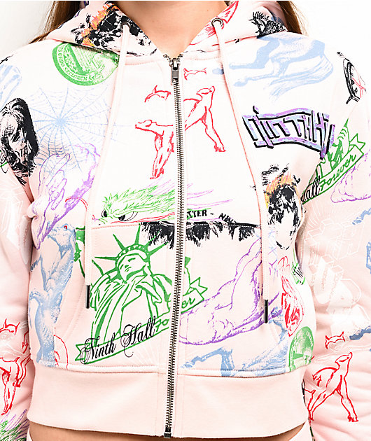 Ninth Hall Andover Pink Crop Zip Hoodie