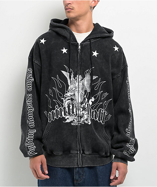 Ninth Hall Angels Black Wash Thermal Zip Hoodie | Zumiez