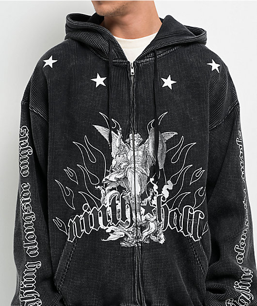 Ninth Hall Angels Black Wash Thermal Zip Hoodie | Zumiez
