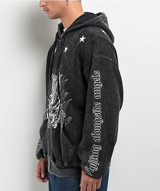 Ninth Hall Angels Black Wash Thermal Zip Hoodie | Zumiez