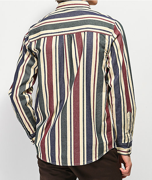 Vska Men Britain Striped Oversize Mid-Long Button Down Shirt