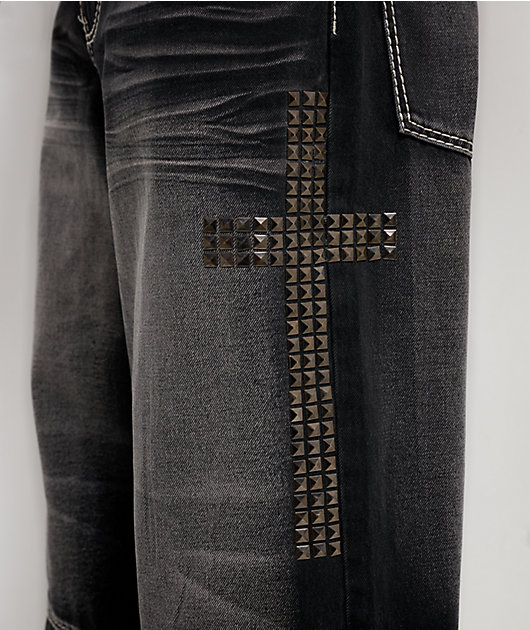 Ninth Hall Astray Disciple Stud Cross Black Wash Loose Fit Jeans
