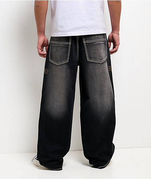 Ninth Hall Astray Disciple Stud Cross Black Wash Loose Fit Jeans